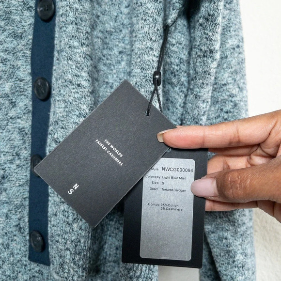 Naadam V-Neck Cardigan Cashmere blend Blue Trim Womens Small - Picture 3 of 7